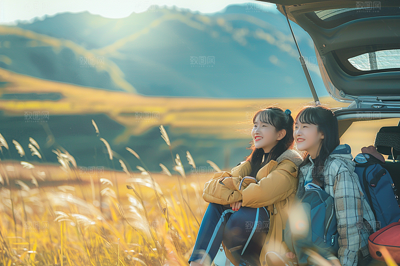 自驾游旅行开车摄影图