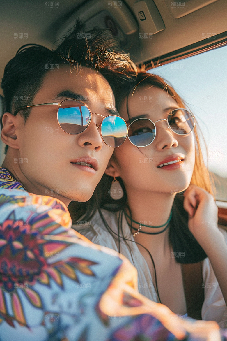 自驾游在路上合影摄影图