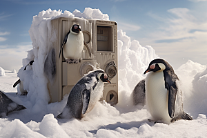 南极企鹅冰山寒冷创意素材