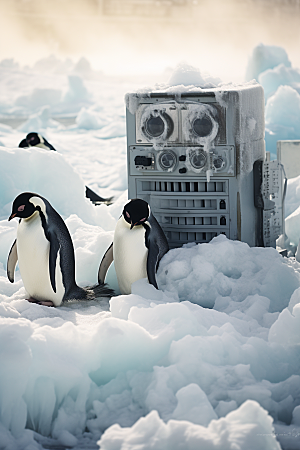 南极企鹅冰川冰山创意素材