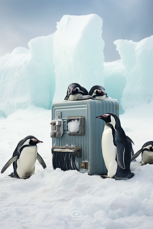 南极企鹅全球变暖冰川创意素材