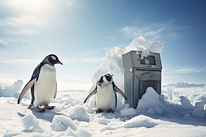 南极企鹅全球变暖广告创意素材