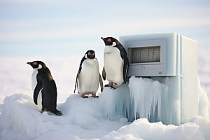 南极企鹅全球变暖冰川创意素材