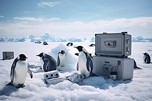 南极企鹅冰川全球变暖创意素材