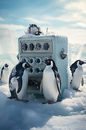 南极企鹅南极圈寒冷创意素材