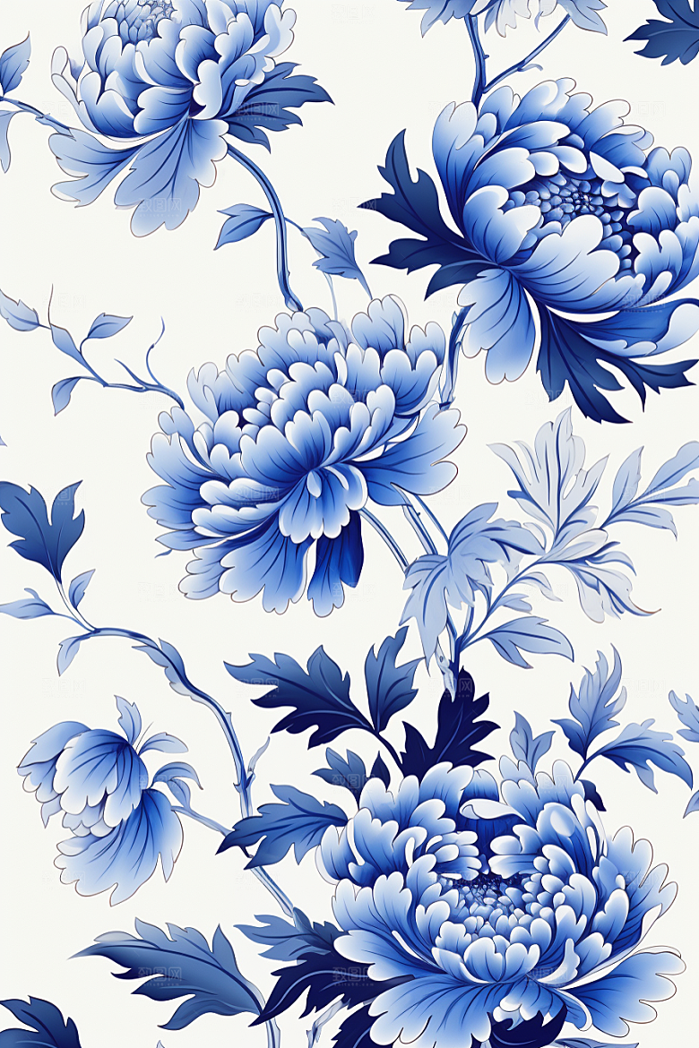 青花瓷纹样蓝色花卉底纹