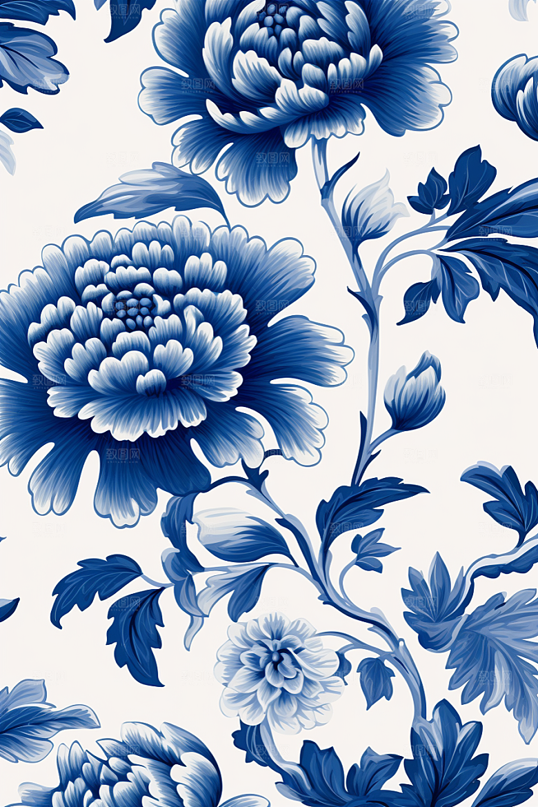青花瓷纹样中式国画底纹