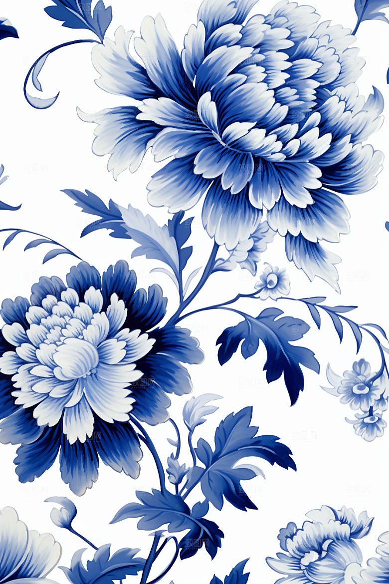 青花瓷纹样国画花卉底纹