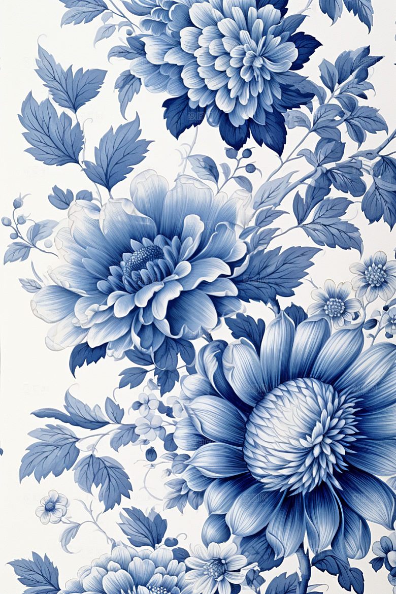 青花瓷纹样国画中国风底纹