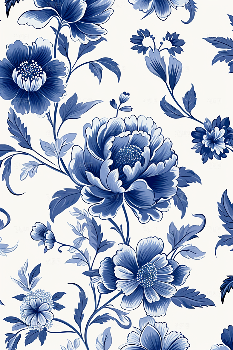 青花瓷纹样艺术国画底纹