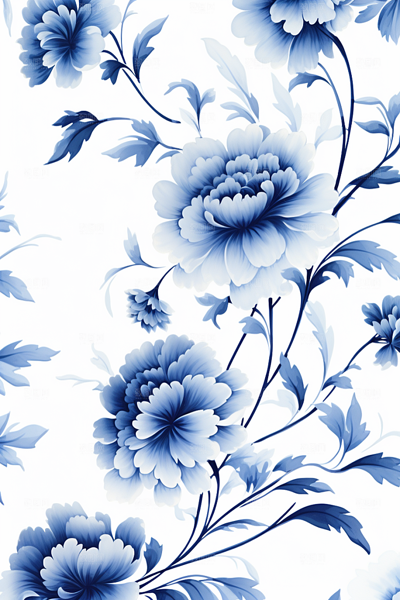 青花瓷纹样高清工笔画底纹