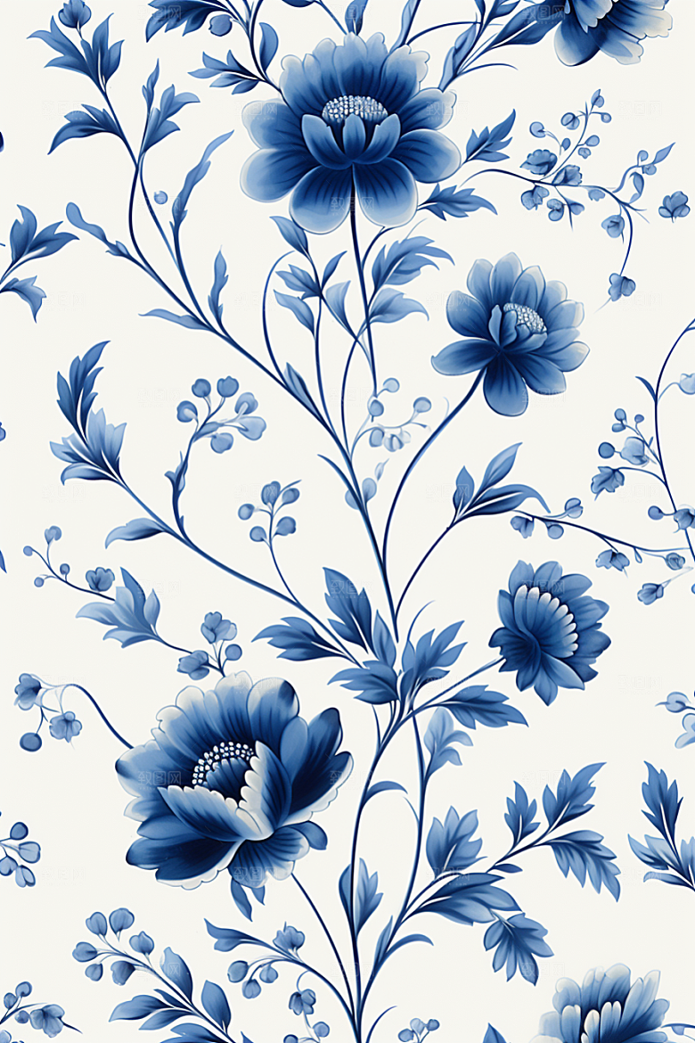 青花瓷纹样工笔画唯美底纹