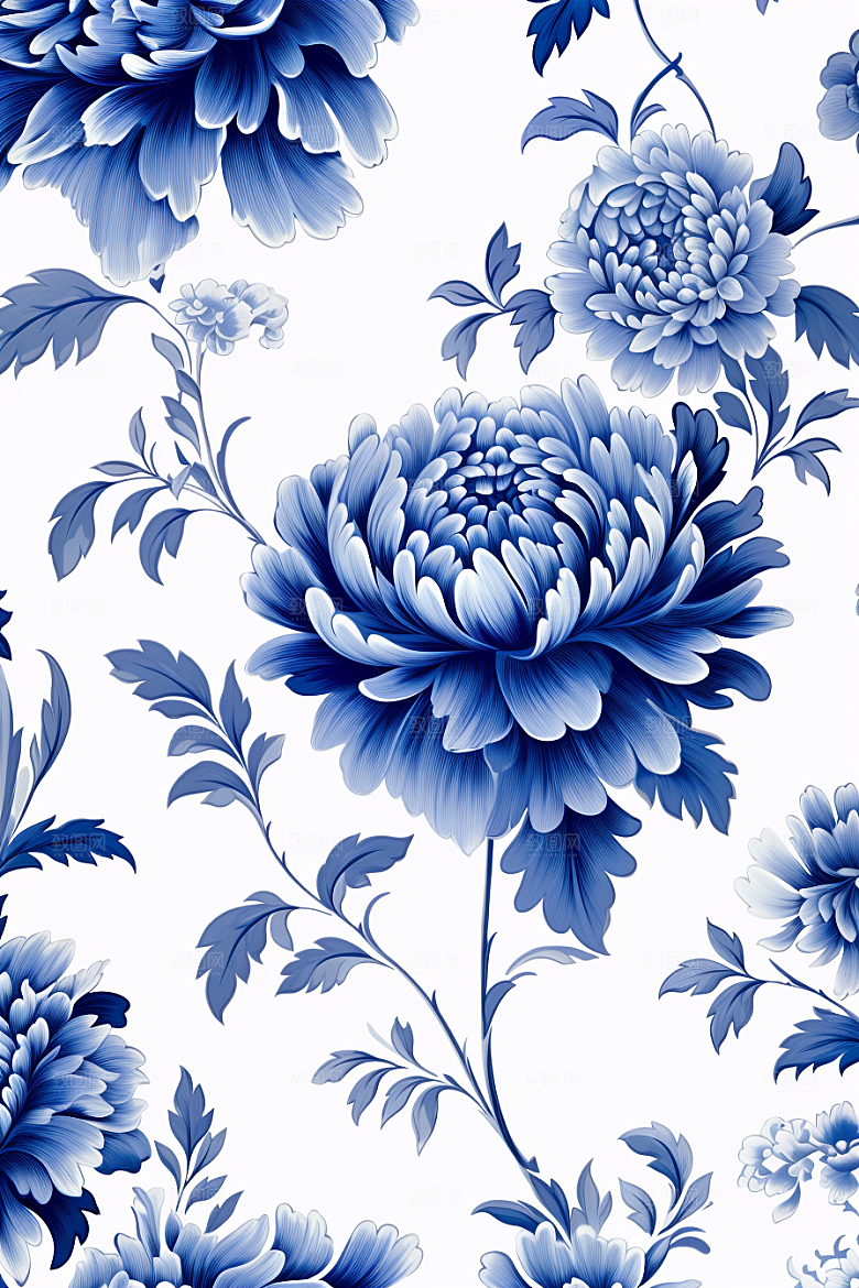 青花瓷纹样高清工笔画底纹