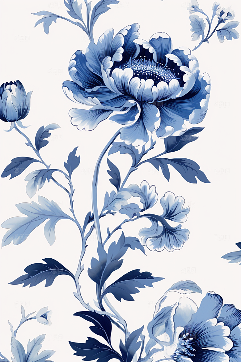 青花瓷纹样工笔画唯美底纹