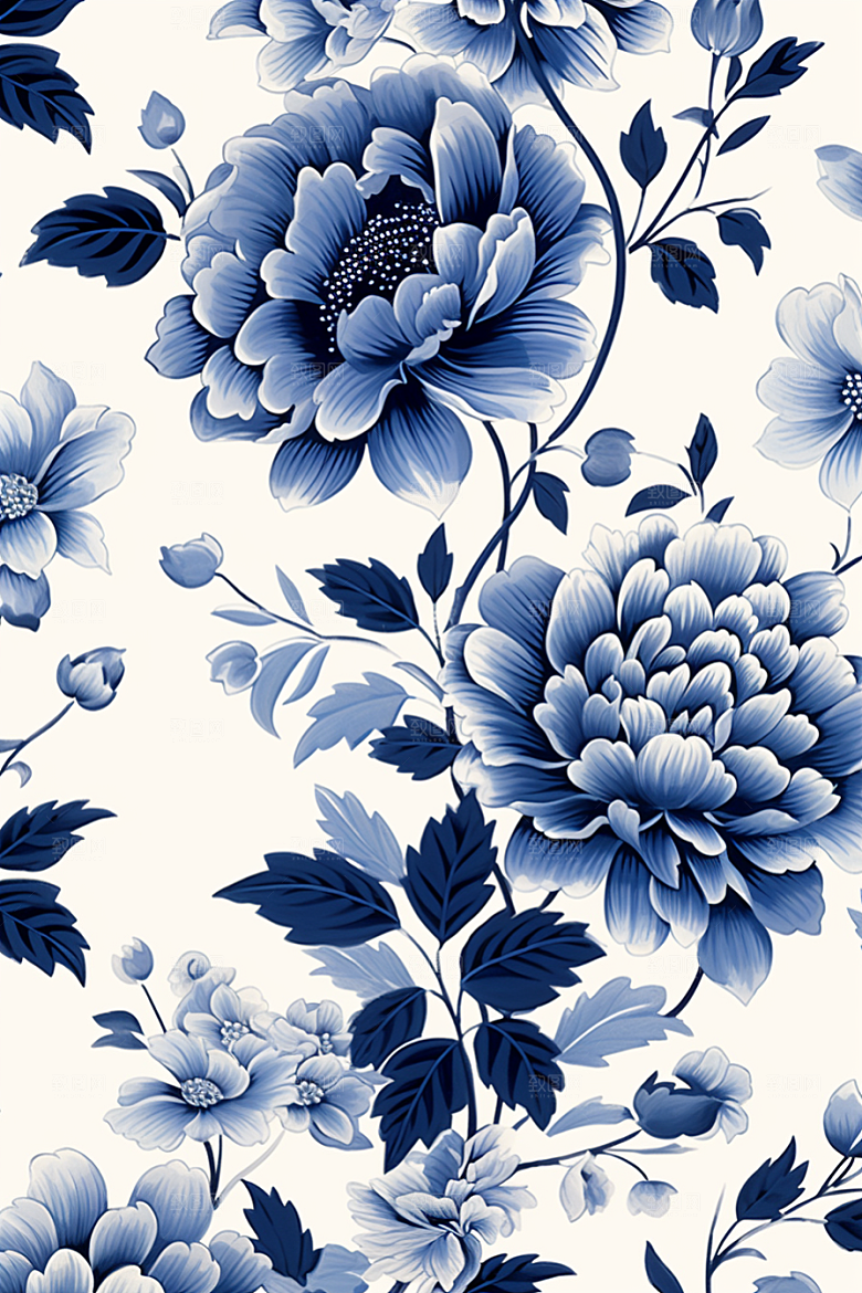 青花瓷纹样国画中式底纹