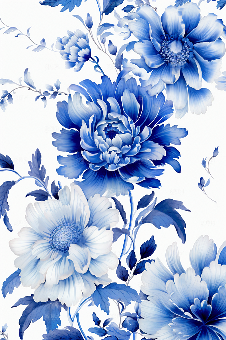 青花瓷纹样唯美蓝色底纹