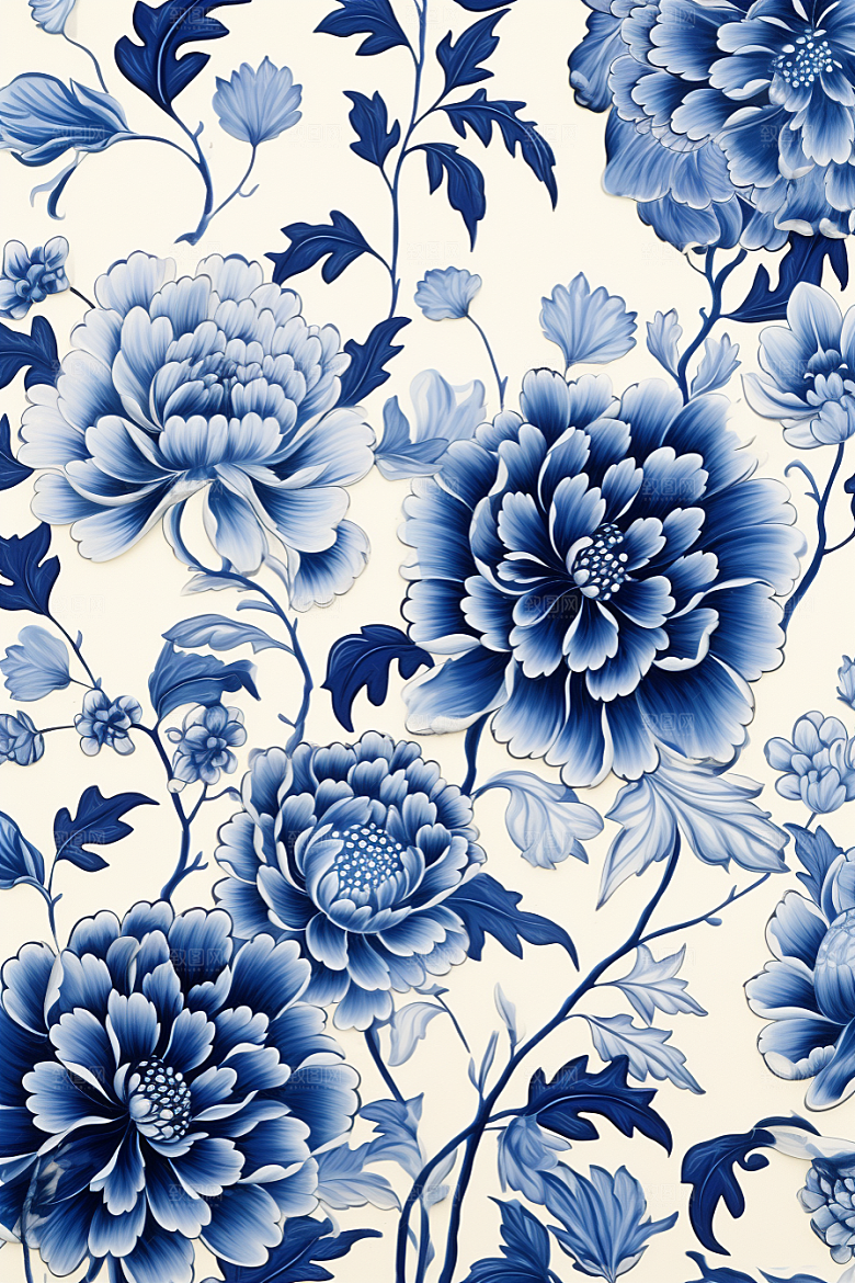 青花瓷纹样国画中式底纹