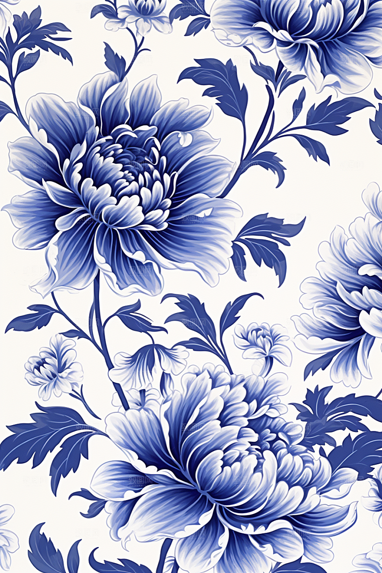 青花瓷纹样中国风工笔画底纹