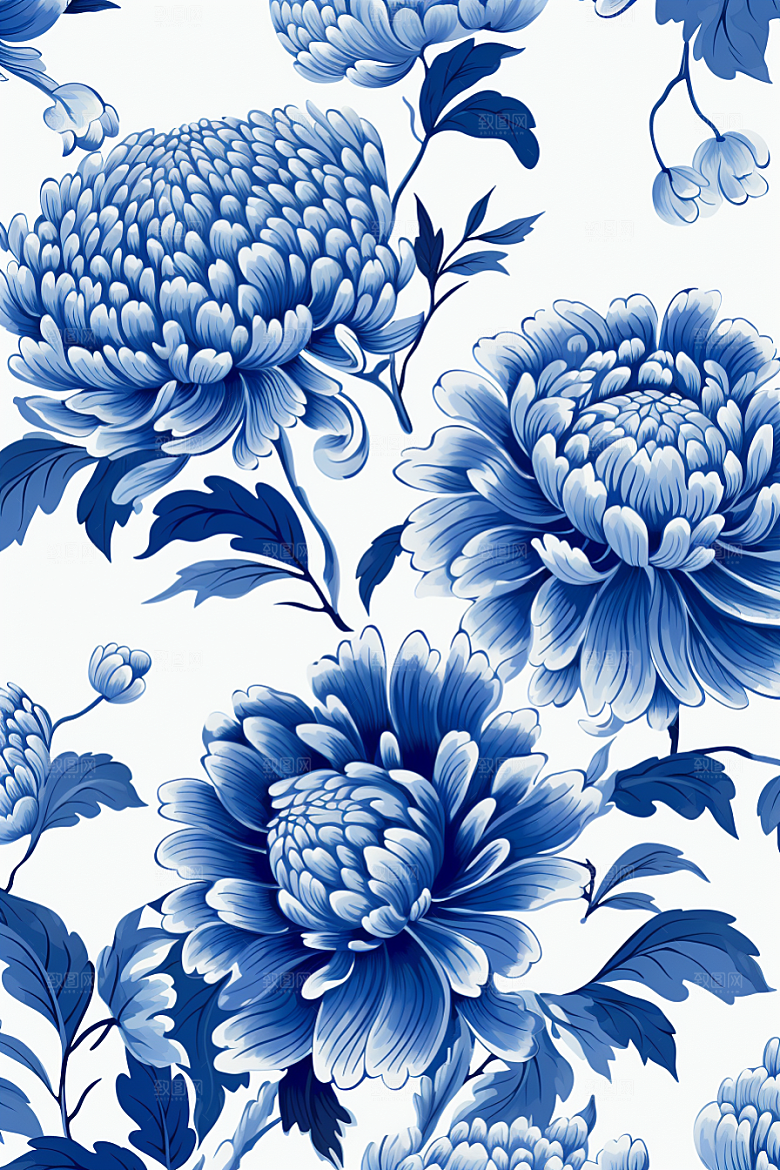 青花瓷纹样中式蓝色底纹