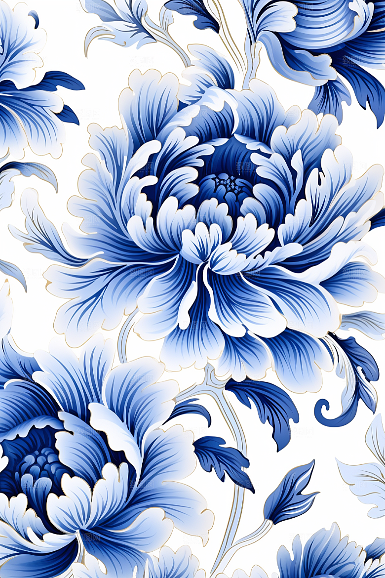 青花瓷纹样工笔画中国风底纹