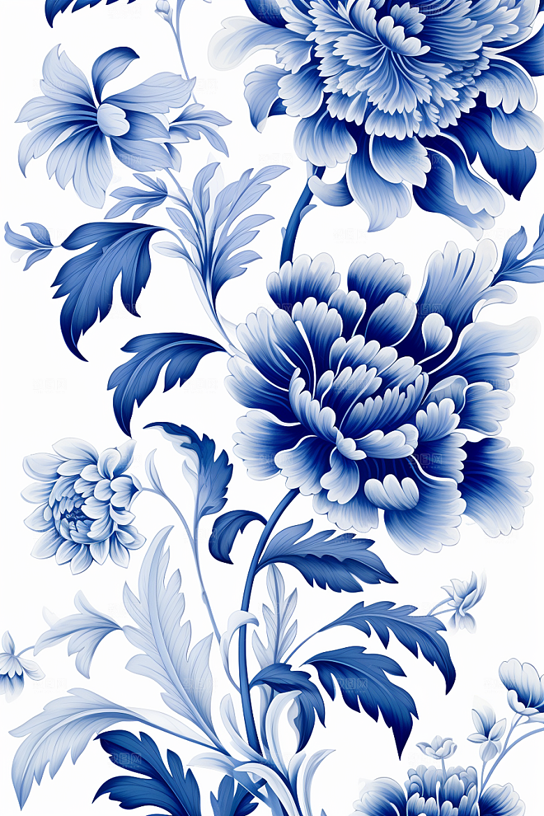 青花瓷纹样高清工笔画底纹