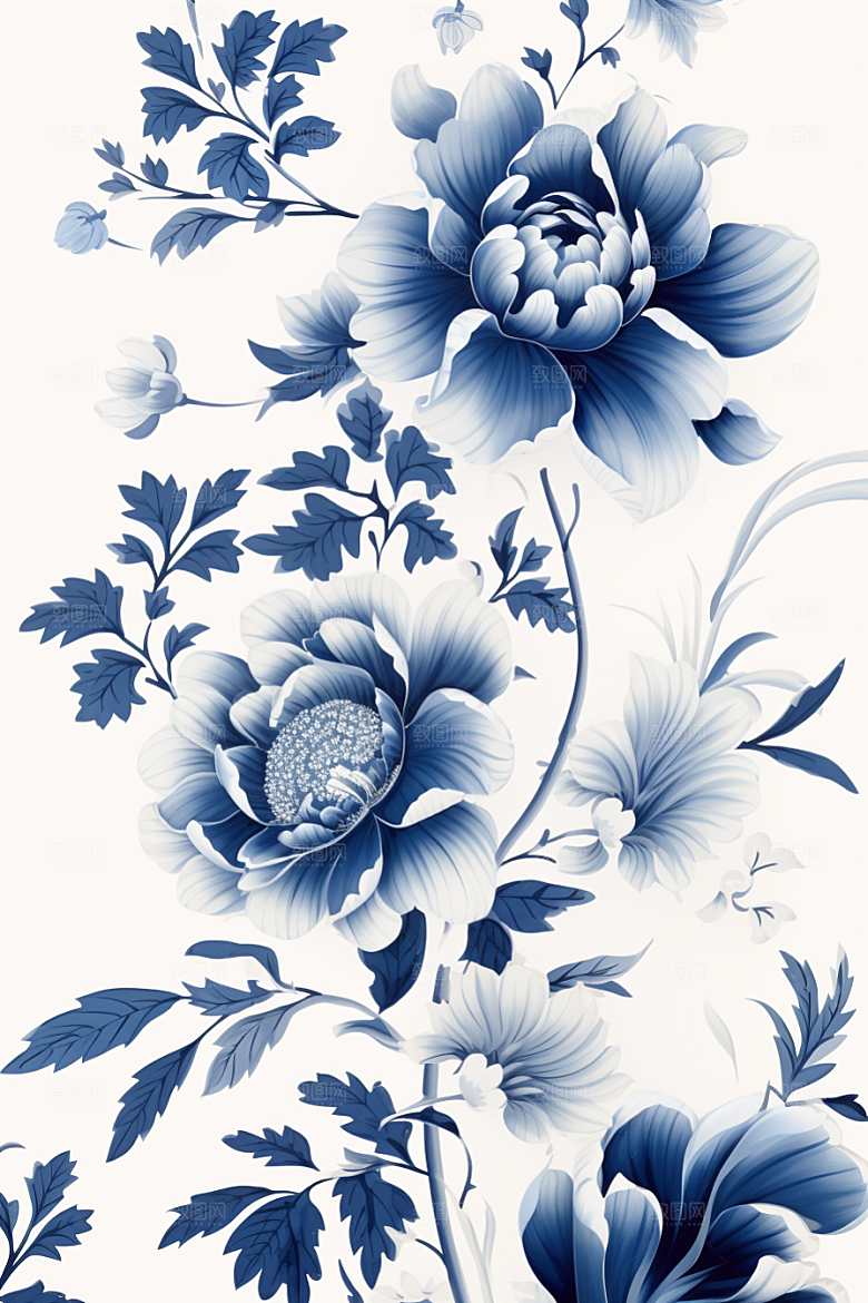 青花瓷纹样花卉唯美底纹
