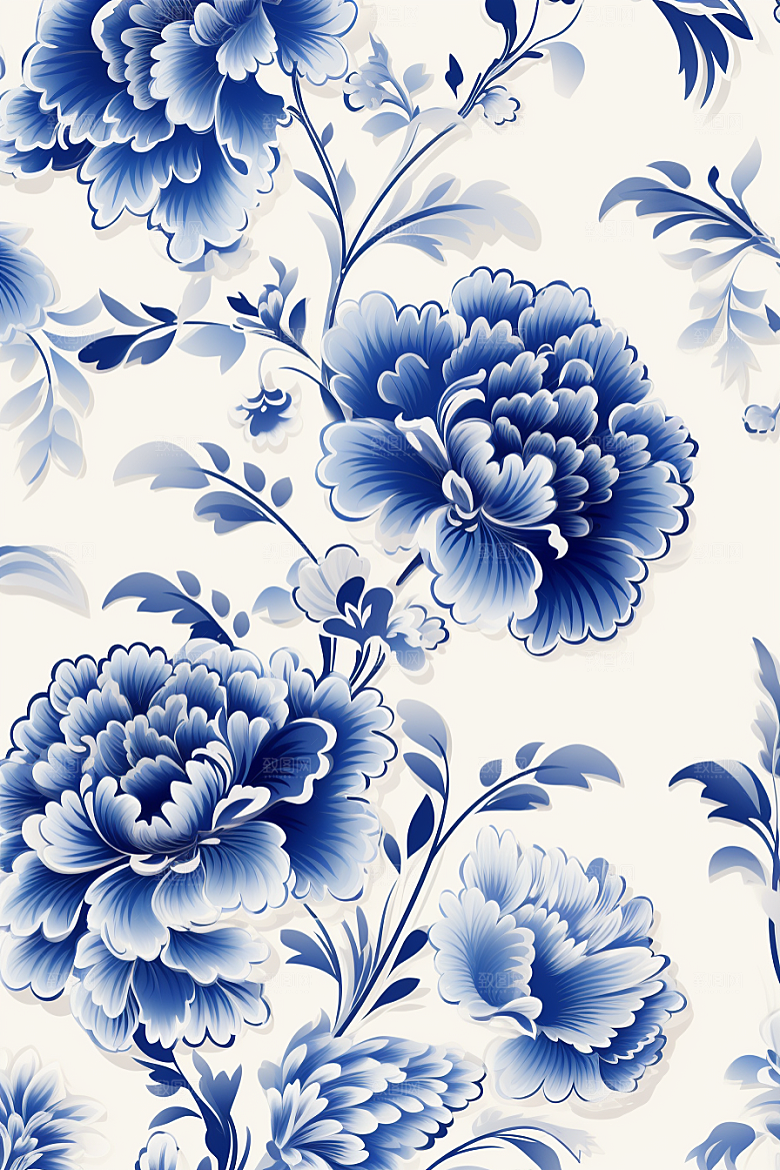 青花瓷纹样花卉唯美底纹