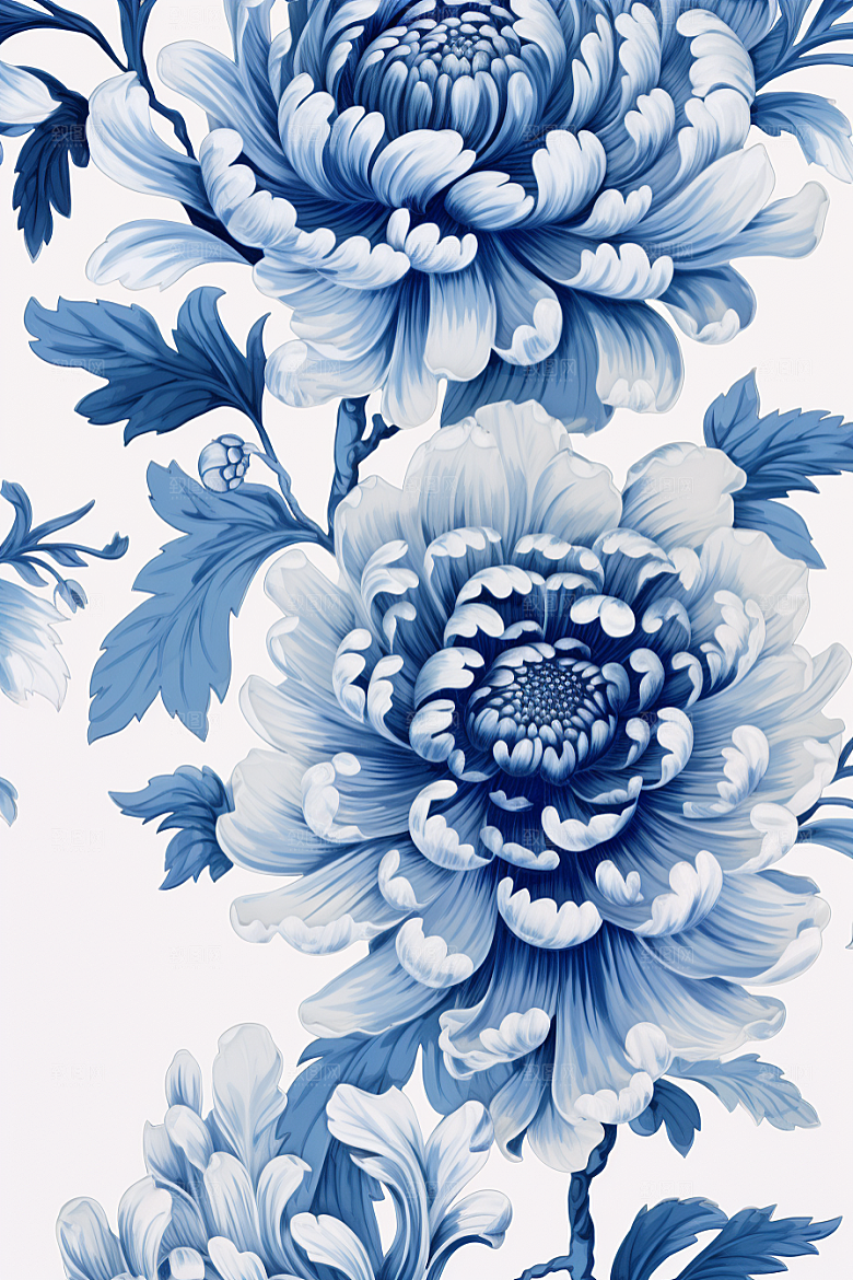 青花瓷纹样中式国画底纹