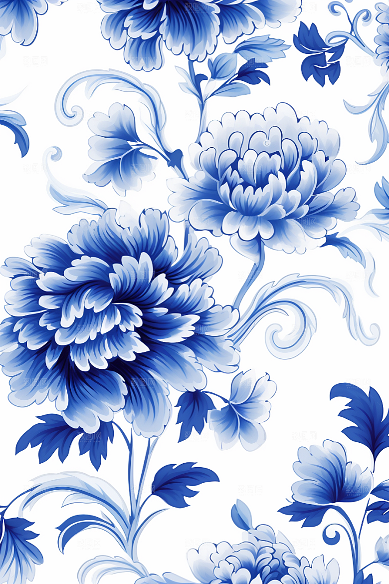 青花瓷纹样唯美花卉底纹