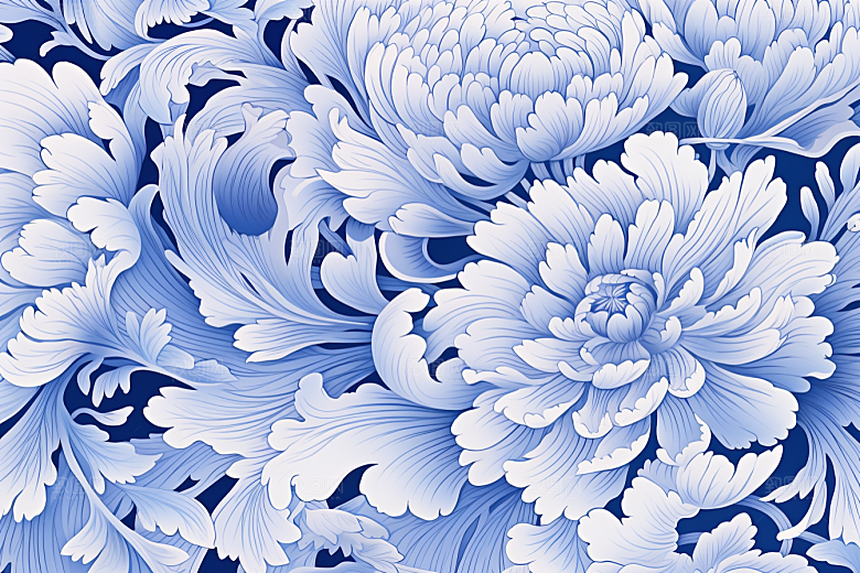 青花瓷纹样工笔画艺术底纹