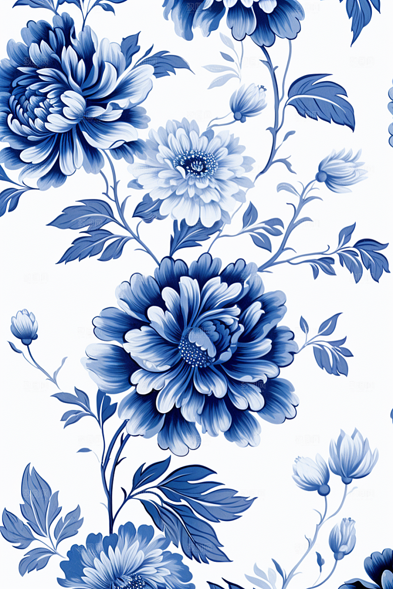 青花瓷纹样工笔画艺术底纹