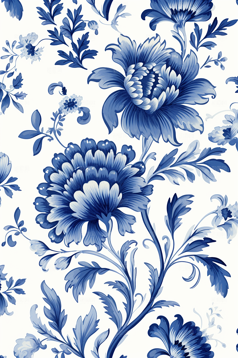 青花瓷纹样花卉国画底纹