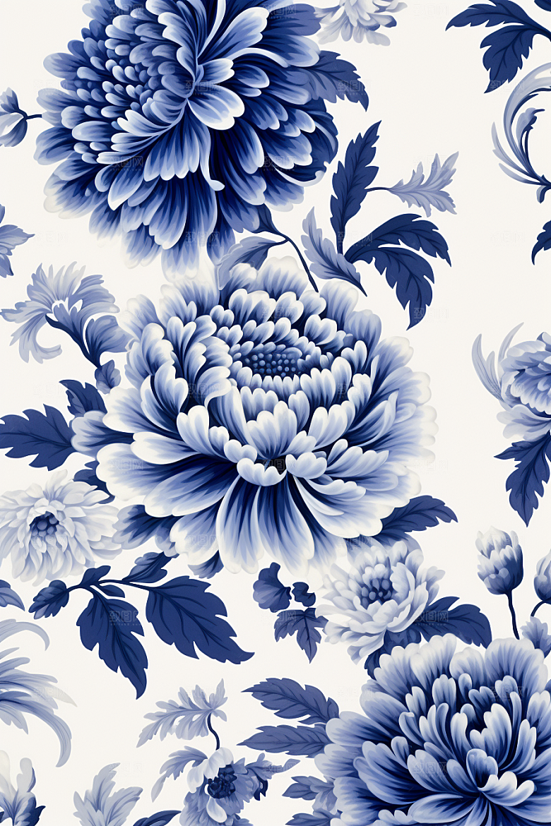 青花瓷纹样高清国画底纹