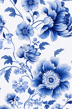 青花瓷纹样中国传统蓝色底纹