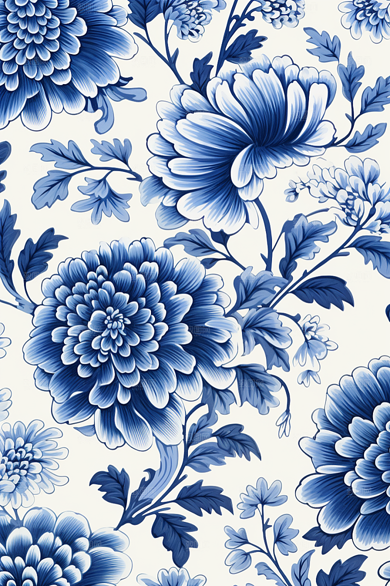 青花瓷纹样国画花卉底纹
