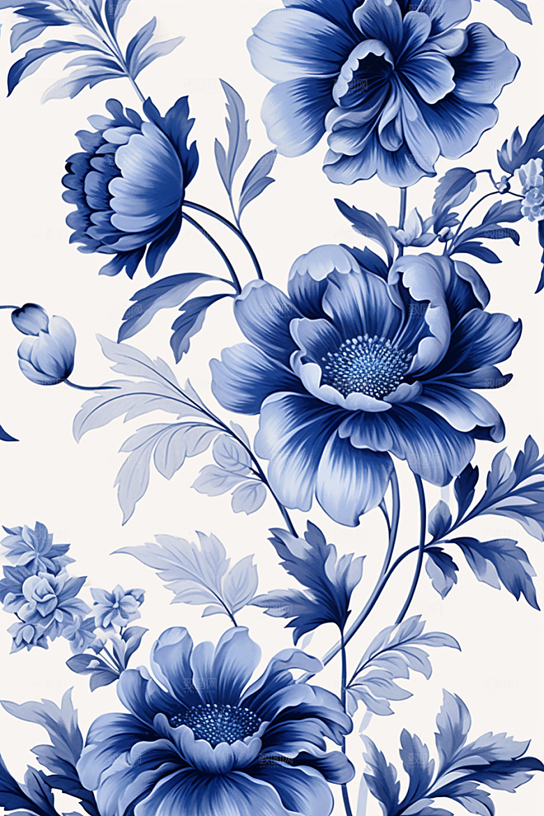 青花瓷纹样国画中式底纹