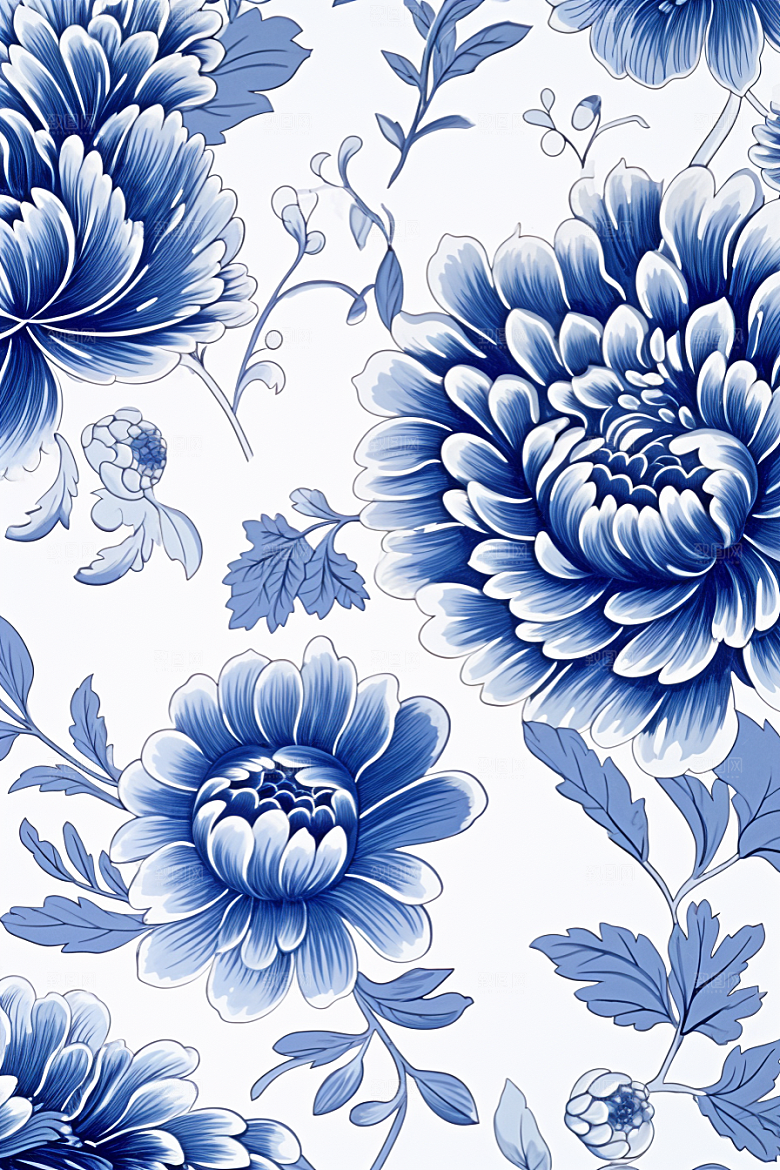 青花瓷纹样工笔画中式底纹