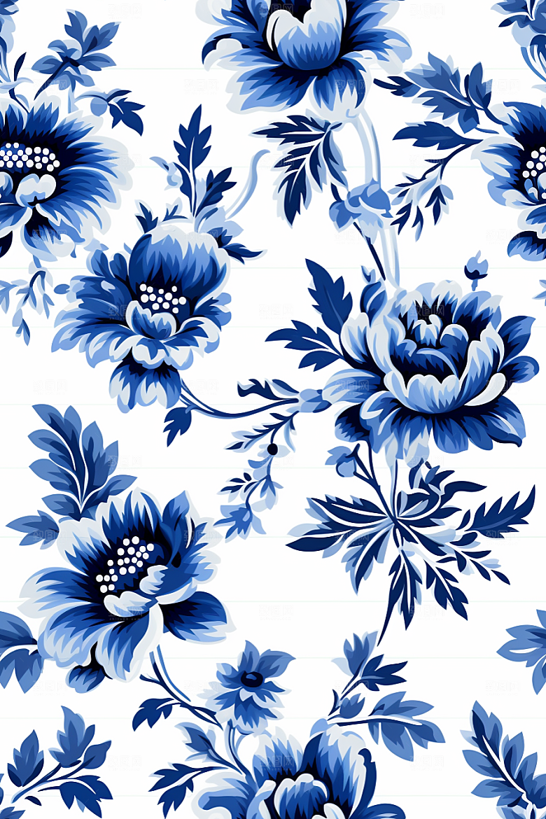 青花瓷纹样高清工笔画底纹