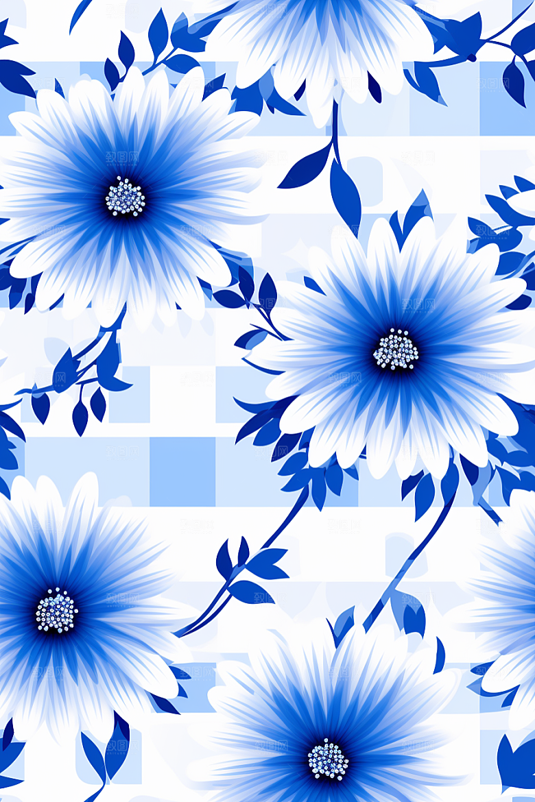 青花瓷纹样国画工笔画底纹