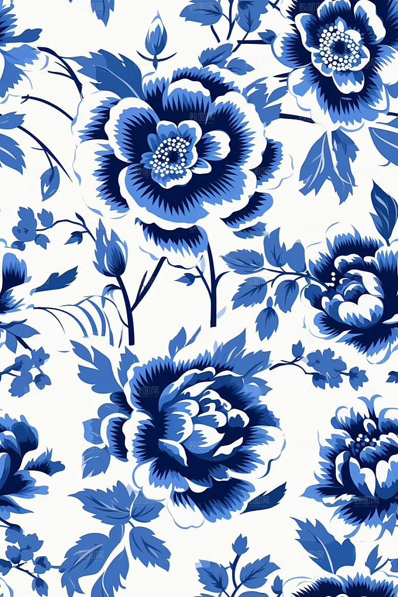 青花瓷纹样工笔画国画底纹