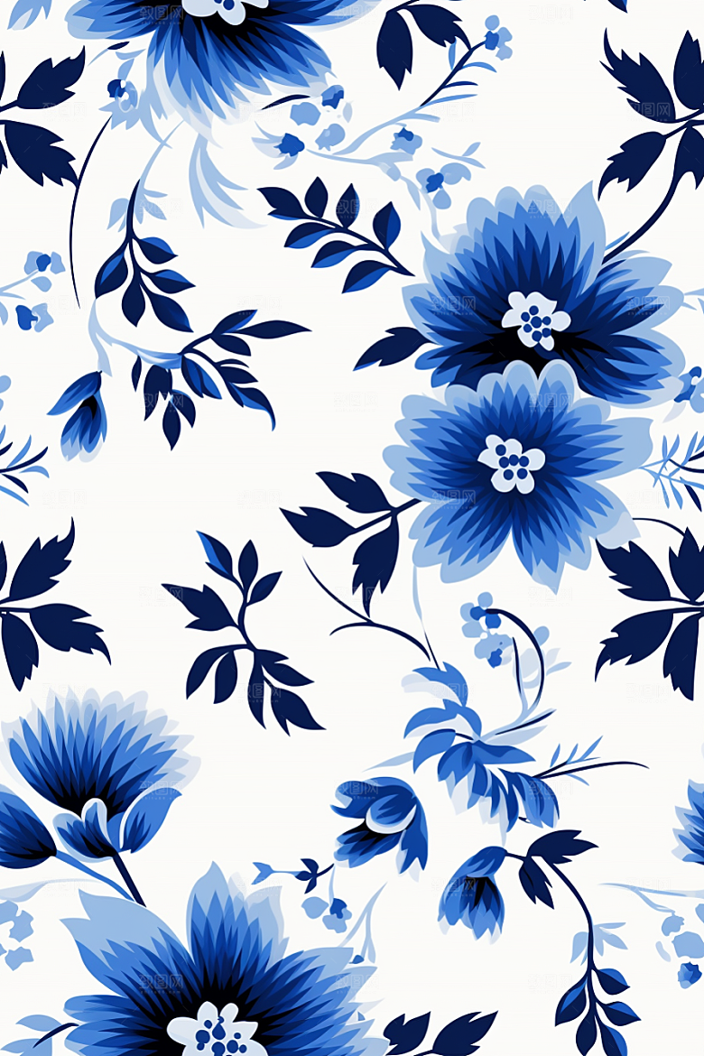 青花瓷纹样国画中式底纹