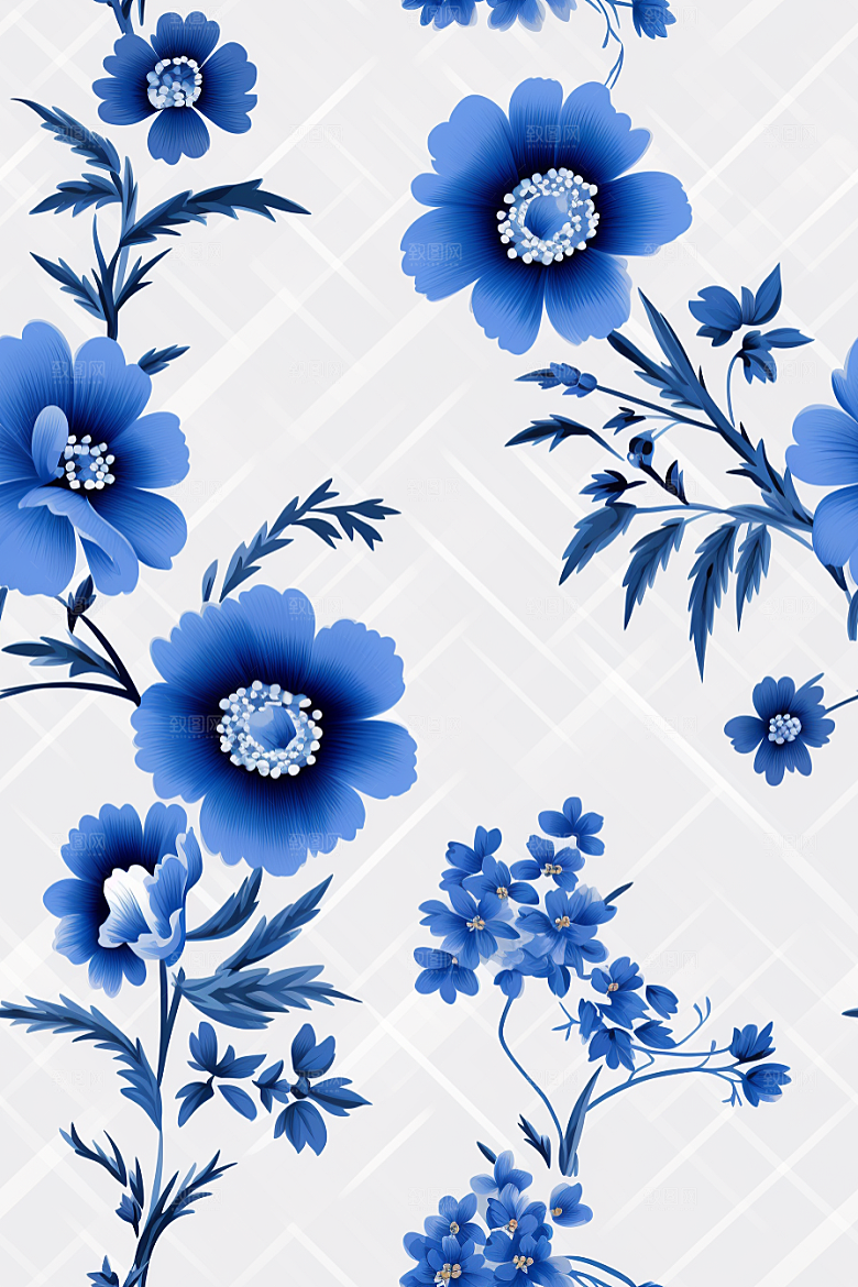 青花瓷纹样国画蓝色底纹