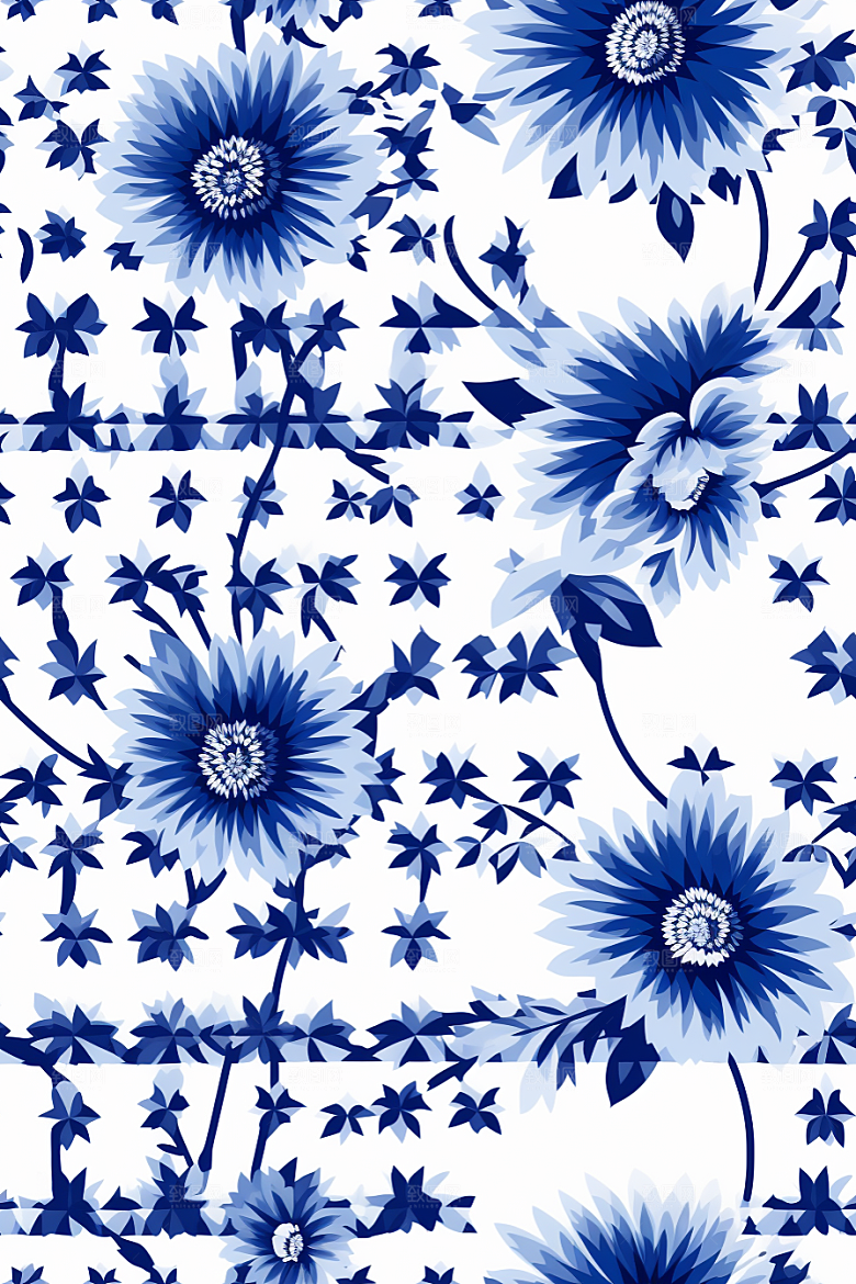 青花瓷纹样花卉国画底纹