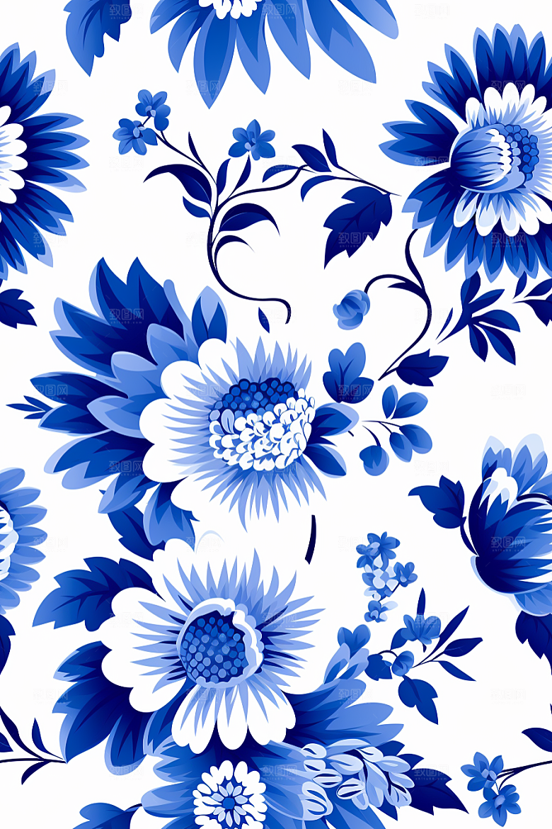青花瓷纹样唯美国画底纹