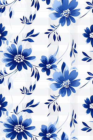青花瓷纹样花卉蓝色底纹