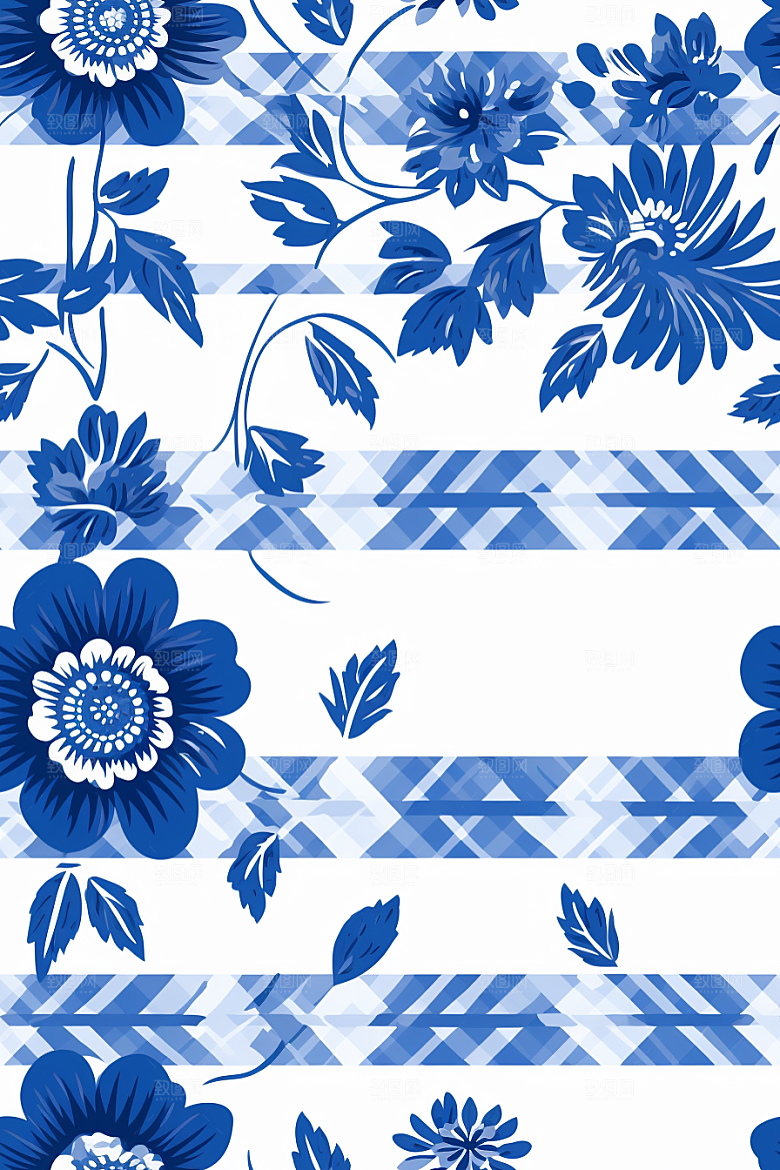 青花瓷纹样花卉国画底纹