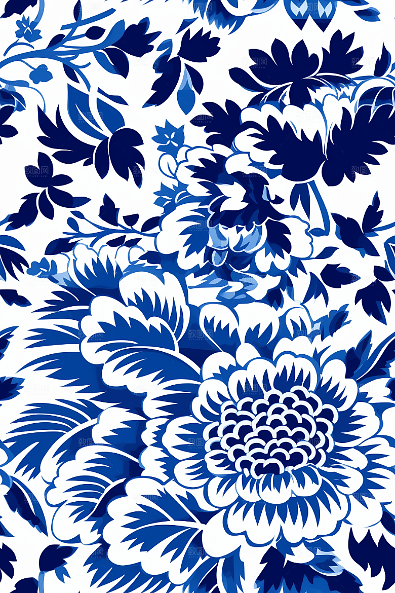 青花瓷纹样工笔画唯美底纹