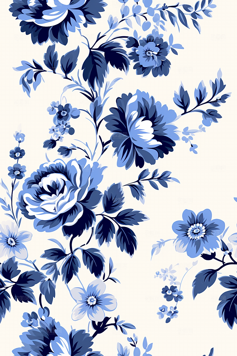 青花瓷纹样工笔画中式底纹