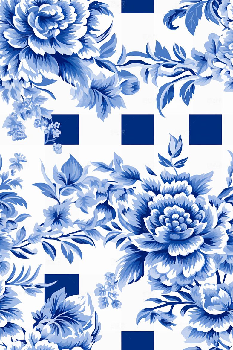 青花瓷纹样国画花卉底纹