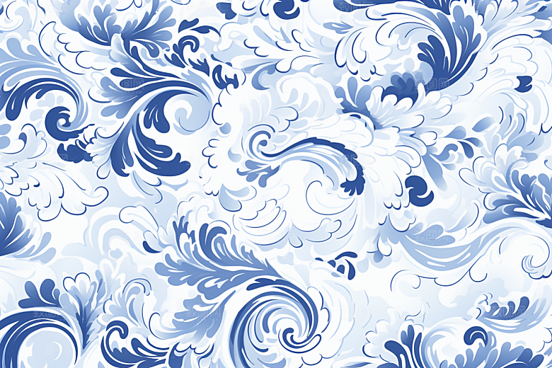 青花瓷纹样国画工笔画底纹